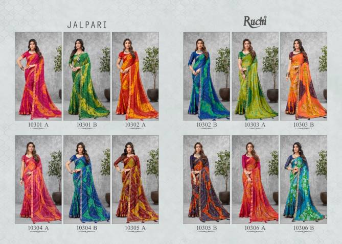 Ruchi Jalpari 1 Latest Ethnic Wear Bandhej Chiffon Printed Saree Collection
